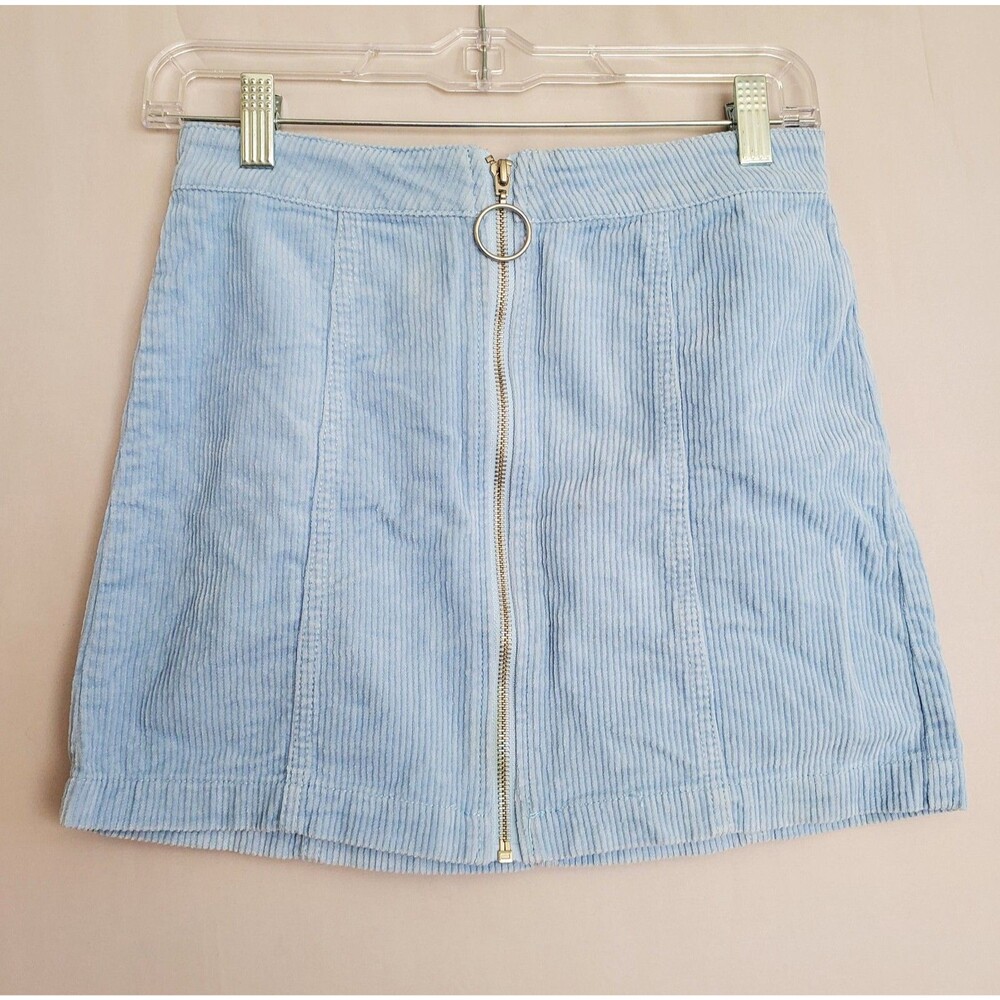 Forever 21 Women's Skirt SM Icy Blue Textured Corduroy Full Zip Winter Lagenlook